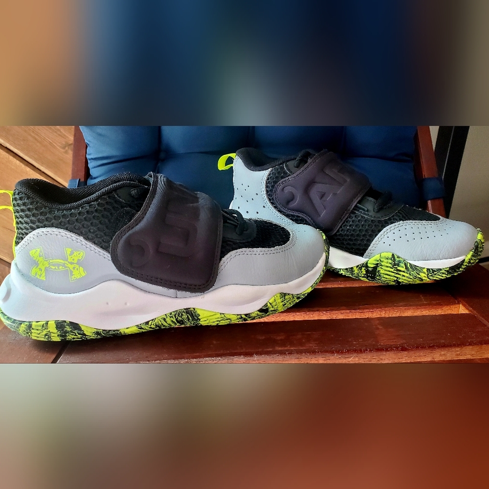 Under Armour Kids Black and Gray Sneakers with Neon Accents